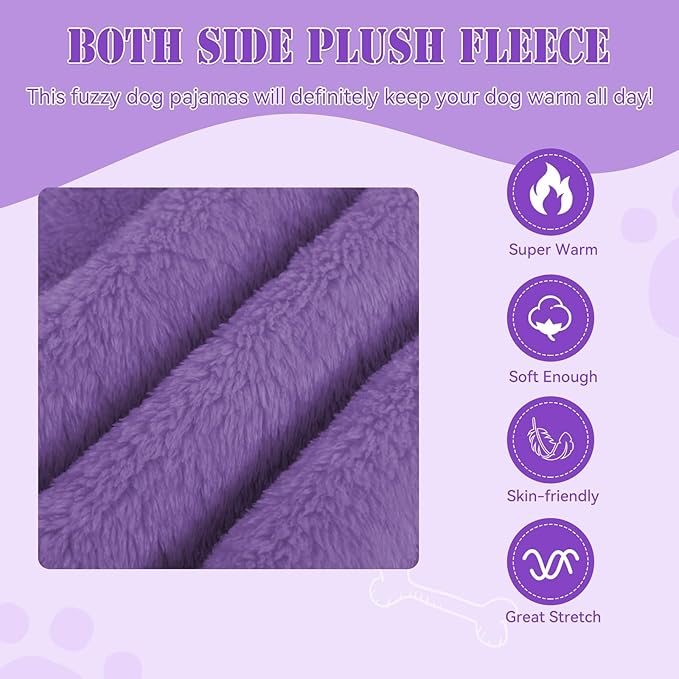 Fuzzy Dog Pajamas Turtleneck Pet Clothes Warm Soft Cozy Lightweight Pet Pjs Dog Sweaters for Large Dogs(Purple-L)