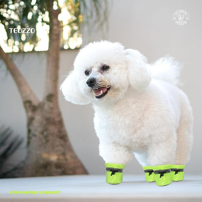 Dog Shoes Dog Boots & Paw Protector, Anti-Slip Sole Hot Pavement Booties with Reflective Straps for Small Medium Dogs 4PCS Light Green 4v1