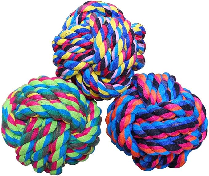 Wellbro Pet Chew Toy, Knots Weave Cotton Rope, Biting Small Ball for Dogs & Cats, 3 in One Pack