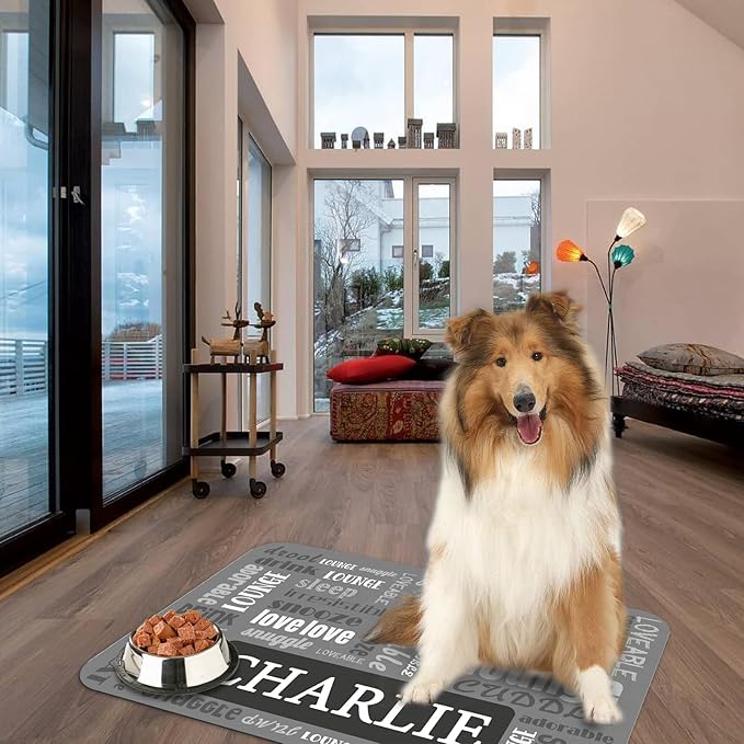 Personalized Dog Cat Feeding Mat Custom Pet Food Mat Waterproof Non-Slip Customized Puppy Name Photo Placemat Dish Rug Floor Protector Gifts for Pets Lover Pattern 6