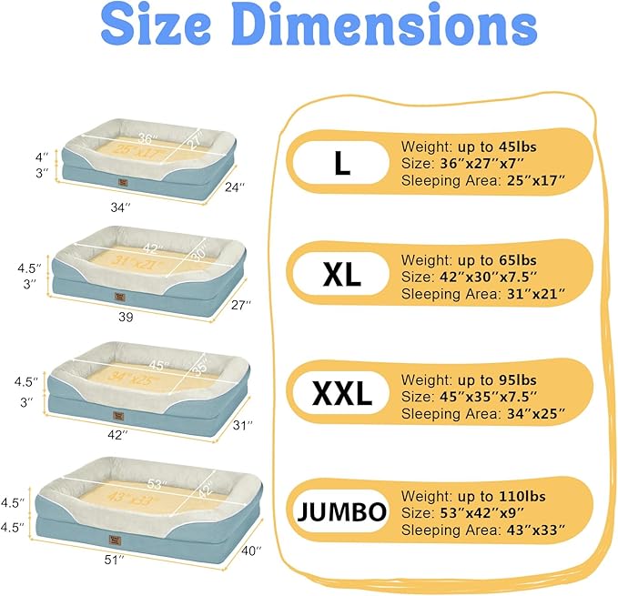 Washable Orthopedic Large Dog Bed - Removable Orthopedic Foam Dog Beds with Bolsters Waterproof Large Dogs Bed and Non-Slip Bottom Extra Large Dogs Beds Sofa