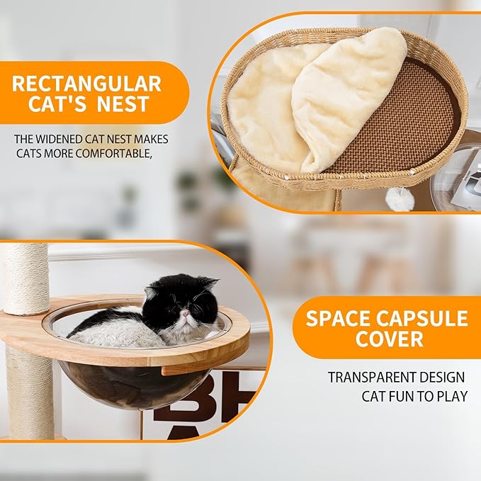 Modern Cat Tree Tower, Hand-Woven Condo for Large Cats with Sisal Scratching Post, Cute Cats Furniture Activity Center