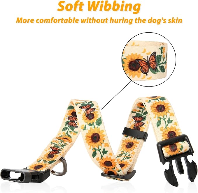 HEELE Dog Collar, Adjustable Soft Dog Collar for Small Medium Large Dogs,Sunflower Floral Patterned Puppy Collars with Quick Release Buckle Sunflower Yellow L Length 15.94''-25.59'