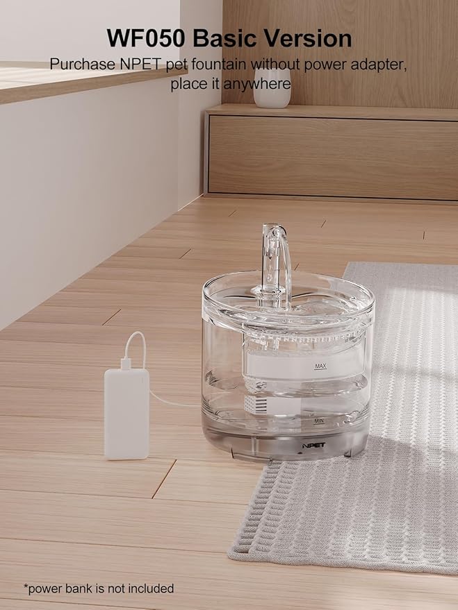 NPET Cat Water Fountain WF050TP 1.5L Automatic Pet Drinking Fountain with Replacement Faucet Kit（No Adapter