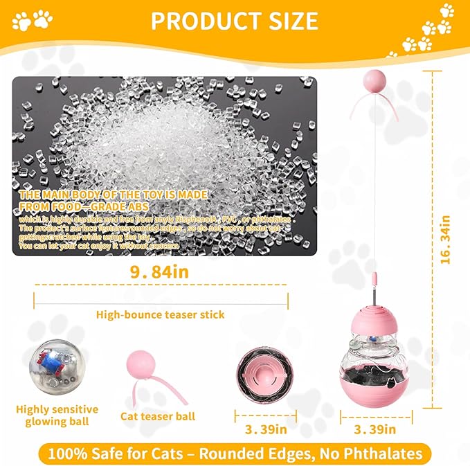 COSOWO Cat Interactive Toys Engaging Wand, Slow Food Treat Dispenser, and Tumbler Design for Indoor Cats Durable, Non-Toxic, Ideal for Exercise and Boredom Relief Gift for Kitten, Pink