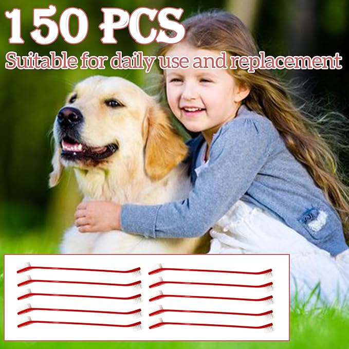 150Pcs Dog Toothbrush Dual Headed Puppy Tooth Brushing Kit Long Handle Soft Grooming Pet Dental Brushes Convenient Double Sided for Pets Cat Puppy Teeth Brush Cleaning Oral Care Supplies -Red