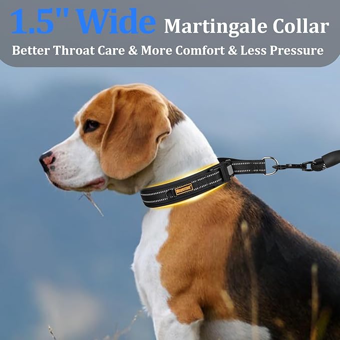 Mayerzon 1.5" Wide Martingale Collar for Large Medium Small Dogs Pitbull German Shepherd, No Pull Reflective Slip & Martingale Dog Collar with Buckle Soft Padded for Walking Training(Black,XL)