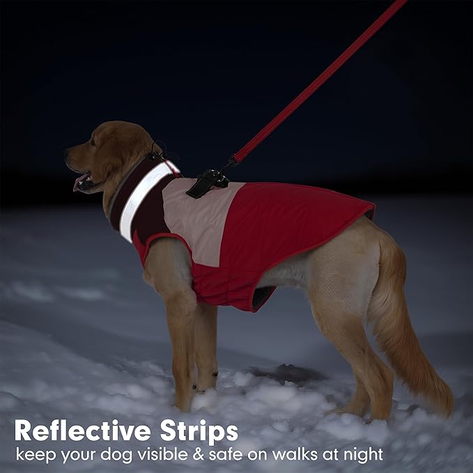 azuza Dog Jacket for Small Dogs Waterproof Dog Coat with Reflective Strips and Harness Built in Warm Fleece Dogs Winter Coat Windproof with Back Zipper, Red M