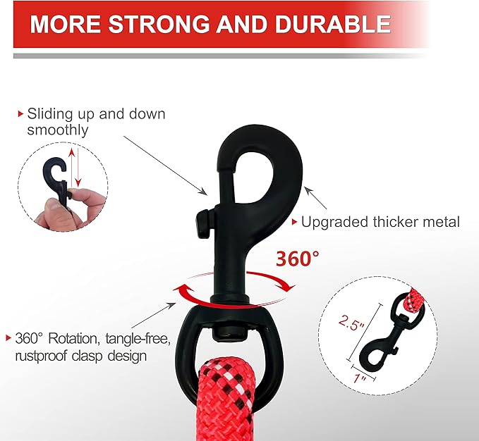 Dog Leash Heavy Duty 6ft, Double Handle Dog Leash with Padded Handle for Traffic Control, Reflective Rope Leashes for Large and Medium Dogs Night Control Safety Training (Red)
