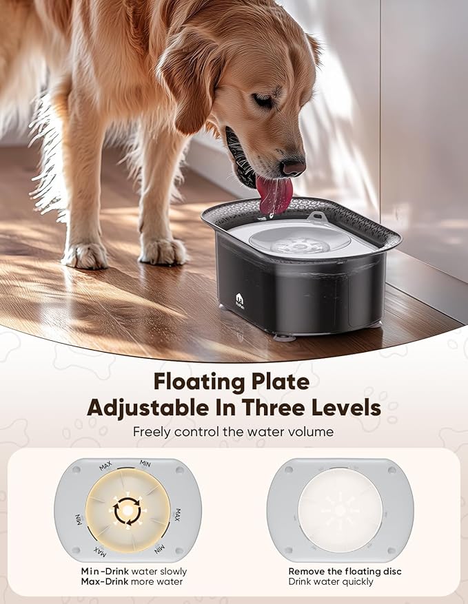 PETPATH Dog Water Bowl, 2.2L No Spill Water Bowl for Dogs,with Suction Cup Foot Pad Reduce Refill, Anti Splash No Mess Dispenser Dripless Slow Drinking Water Bowl for Sloppy Messy Drinkers (Gray)