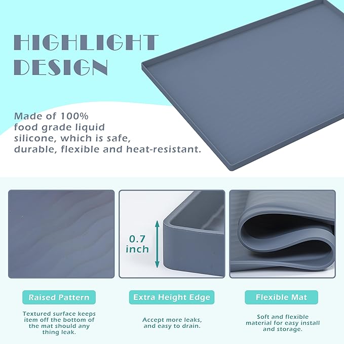 URMONA Waterproof Silicone Under Sink Mat 28'' x 22'' Shelf Liner for Kitchen and Bathroom, Cabinet and Counter Protector, Storage and Organizers, Litter Mat, Pet Cat Puppy Essentials(Beige)