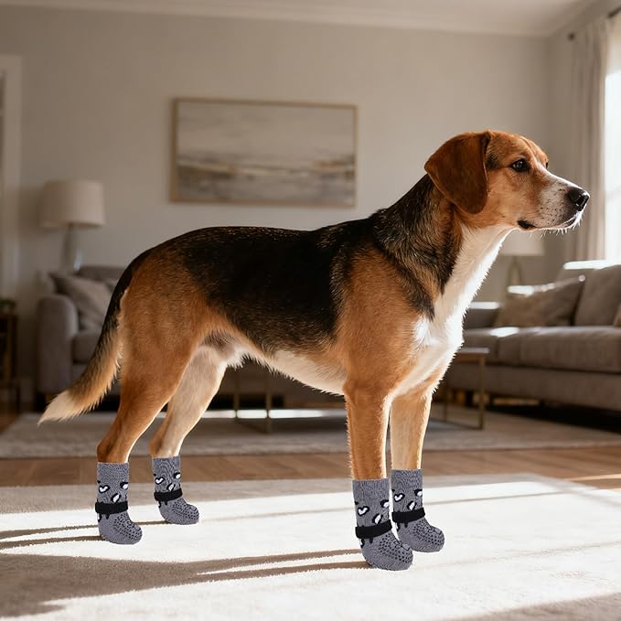 KOOLTAIL Anti Slip Dog Socks for Hot/Cold Pavement to Prevent Licking Paws, Paw Protector&Dog Boots with Grippers for Hardwood Floors,Traction Control No Twist Booties for Small Medium Large Dogs S