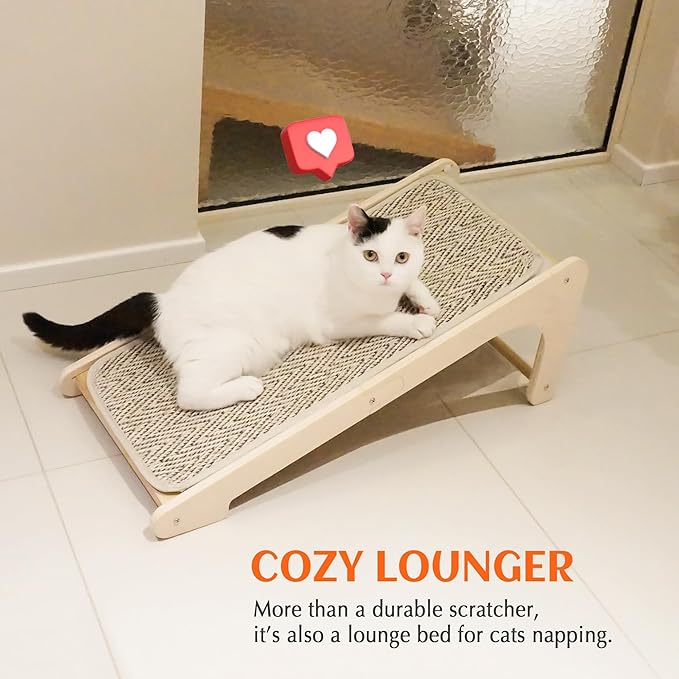 PETKARAY L Shape Cat Scratcher, Sisal Scratching Ramp, Chevron Scratching Pad for Indoor Cats, 27" Wall Furniture Protector with Mouse Toy