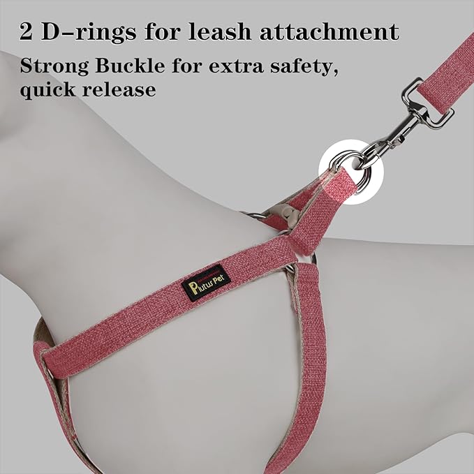 Plutus Pet Cotton Hemp Step in Dog Harness, Sustainable, Lightweight and Escape-Proof, Quick Fit Dog Harness for Puppy Small Medium and Large Dogs, Hot Pink, L