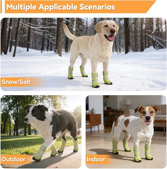 Dimicoo Dog Shoes,Waterproof Dog Boots for Winter,Anti-Slip Dog Snow Booties for Large Small Medium Dogs,Reflective Paw Protectors for Outdoor Walking Hiking