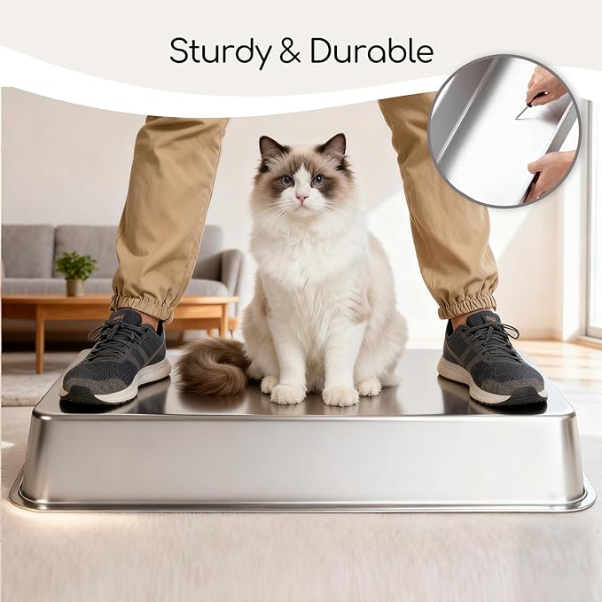 Soulbond Stainless Steel Litter Box, 27.5" L x 19.7" W x 6" H Extra Large Metal Litterbox for Big Cat and Multi-Cats Families, Non-Stick, Easy to Clean