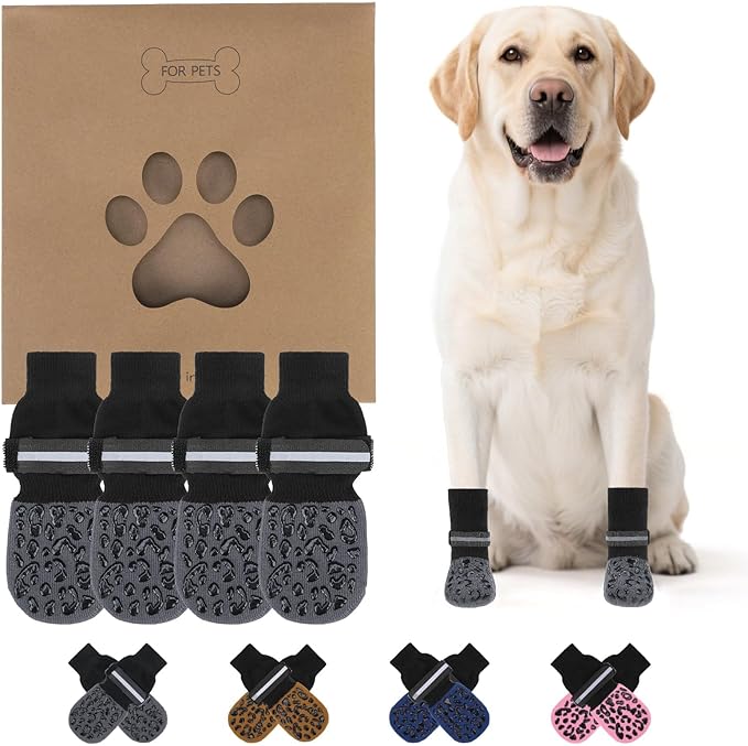 KOOLTAIL Anti Slip Dog Socks to Prevent Licking Paws,Dog Shoes for Hot Pavement, Reflective Traction Control Grip Booties, Dogs Boots & Paw Protector for Hardwood Floors Small Medium Large Senior Dogs