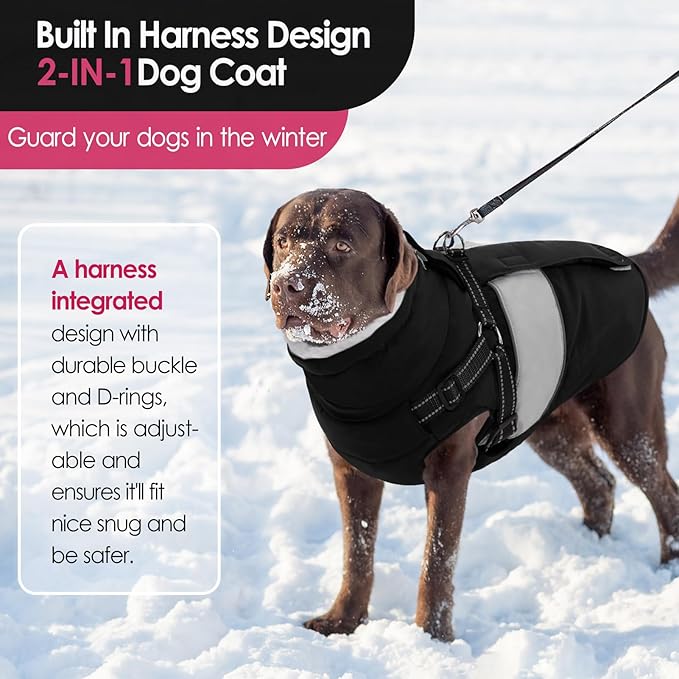AOFITEE Dog Coat, Warm Dog Jacket with Harness Built in, Waterproof Coats for Small Dogs, Dogs Winter Coat Puffer Jacket with Zipper & Fleece Collar, Pet Snowsuit Sweater for Chihuahua Yorkshire, XS