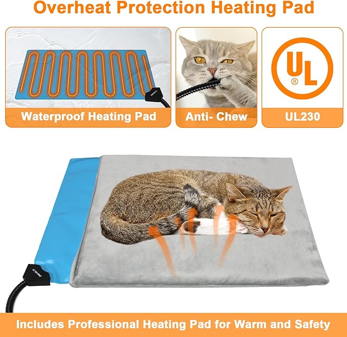 Indestructible Heated Cat House for Outside Cats Winter,Weatherproof & Insulated & Elevated Feral Cat House with Escape Door, Outdoor Indoor Cat Shelter for Stray Barn Cat 17.7×17.7×17.5