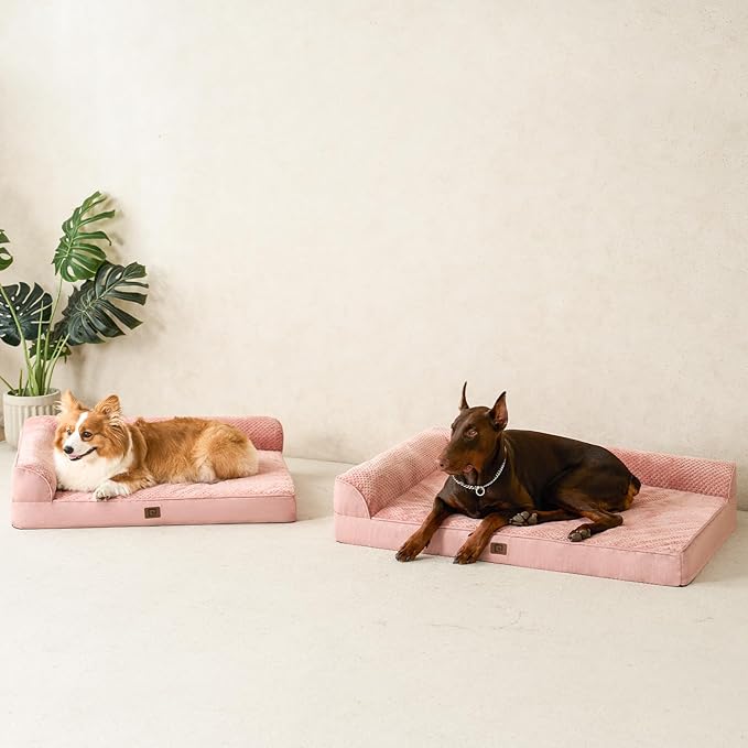 EHEYCIGA Memory Foam Dog Bed Large Sized Dogs, Waterproof Dog Bed Orthopedic with Washable Removable Cover, Non-Slip Pet Bed Couch, 36x27x6 Inches, Pink