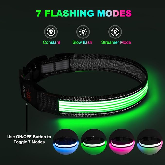 Multi-Color Light up Dog Collar, YFbrite USB Rechargeable LED Puppy Collar Super Bright Adjustable Glowing Dog Lights for Night Walking (Multi-Color, Medium)