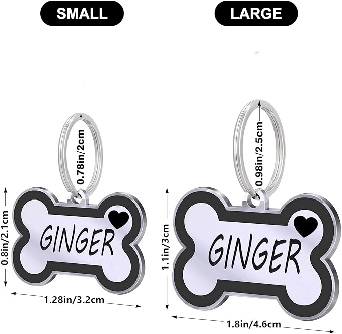 Personalized Deep Engraving Pet ID Tags Engraved Both Sides Bone Shape Custom Dog Tag Stainless Pet ID Tag Engraved Heart Dog Tags for Large Small Dogs Cats (Black, Large)