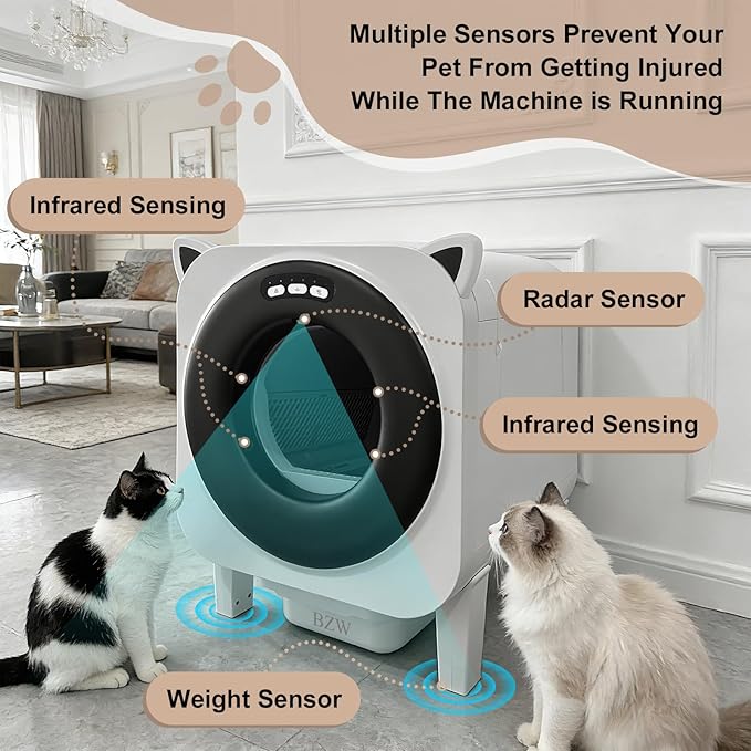 Self Cleaning Litter-Box for Multiple Cats with 76L Large Capacity,Automatic Litter Box with App Control and Safety Sensors Protection (Black)