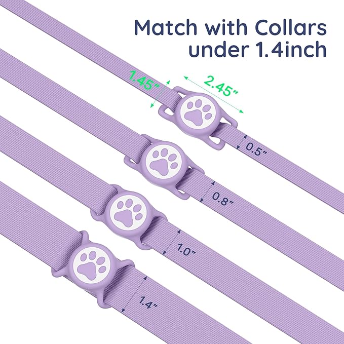 WhoseID Apple Airtag Holder for Dog Collar - IPX8 Waterproof, Lightweight & Soft Silicone Case for Air Tag, Adjustable Fit Dog Cat Pet Collars (Purple, 1 Pack)