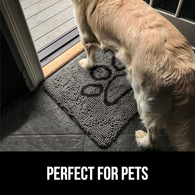 GORILLA GRIP SOAKSTOPPER Dog Door Mat, 36x24 Machine Washable Rug Absorbent Doormat Captures Moisture Mud Dirt, Quick Dry Soft Chenille Entryway Rugs Indoor Entrance Mats for Dog Paws, Paw Gray