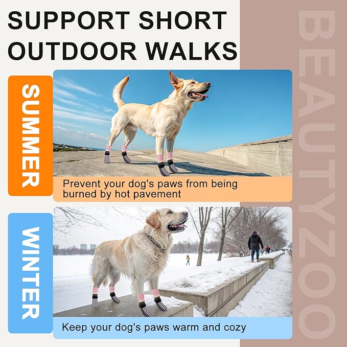 BEAUTYZOO Dog Socks, Non Slip Dog Socks to Prevent Licking Paws -Dog Boots & Paw Protectors with Grippers on Hardwood Floors, Dog Shoes for Hot/Cold Pavement Small Medium Large Senior Dogs Booties