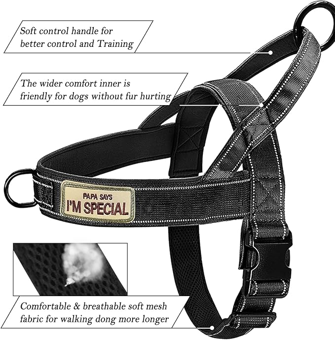 Dog Harness, No Pull Reflective Adjustable Harness for Medium Large Dogs, Escape Proof, Lightweight, Breathable, Oxford Nylon, 360° Chest Strap, Back Control Handle, Black M