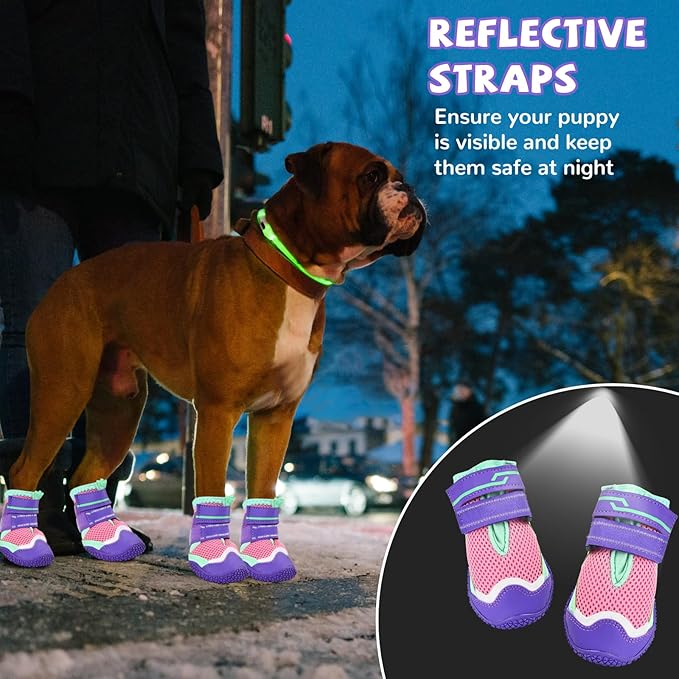 Dog Shoes for Large Medium Dogs, Dog Boots & Paw Protectors Anti-Slip Waterproof for Outdoor Hiking Walking Hardwood Floor Snow Cold Pavement with Reflective Straps Size 8