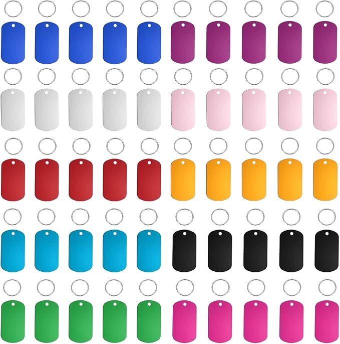 Pet ID Tags, Personalized Dog Cat Tag Stainless Steel Aluminum Rectangle Engraved Blank with Key Ring 50 x 29mm (Multicolor, 50 Pcs), Intended for Dog/Cat/Name/Pendant Crafts