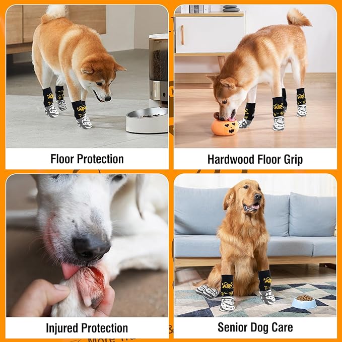6 PCS Anti Slip Dog Socks to Prevent Licking Paws,Dog Paw Protector with Double Sides Grips,Traction Control on Hardwood Floor for Puppy Small Medium Large Senior Dogs