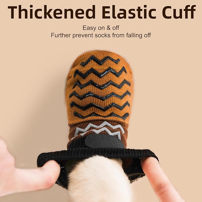 Anti Slip Dog Socks to Prevent Licking Paws, Dog Shoes for Cold/Hot Pavement, Winter Pet Booties for Small Medium Large Senior Dogs, Boots & Paw Protectors for Hardwood Floors Traction Control