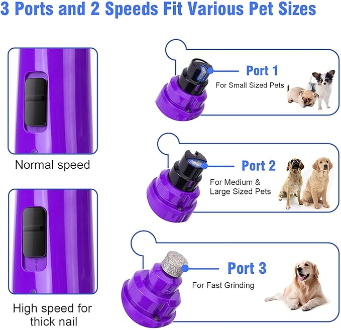Casfuy Dog Nail Grinder with LED Light - Upgraded 2-Speed Electric Pet Nail Trimmer Powerful Painless Paws Grooming & Smoothing for Small Medium Large Dogs & Cats (Purple)