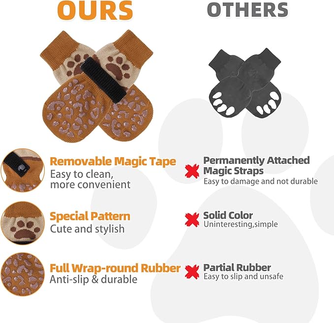 KOOLTAIL Dog Socks to Prevent Licking Paws for Hardwood Floors Anti Slip, Winter Warm Pet Boots&Paw Protector with Grippers, Double Sides Puppy Shoes Booties for Small Medium Large Senior Dogs