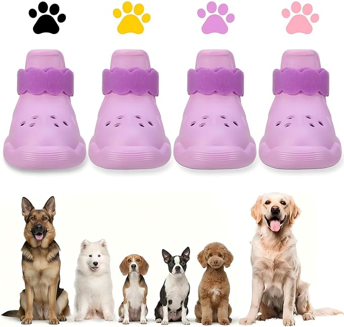 Dog Shoes for Hot Pavement and Snow – Waterproof, Non-Slip, Breathable Booties with Adjustable Straps for Small, Medium & Large Dogs (Purple, XS)