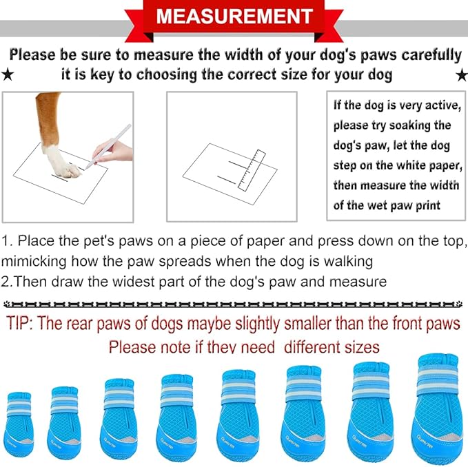 QUMY 4PCS Dog Boots for Large Dogs, Medium Dog Shoes & Paw Protectors for Hot Pavement, Summer Heat Protection, Mesh Breathable Nonslip Dog Booties for Hardfloors, Walking Running Hiking Blue Size 8