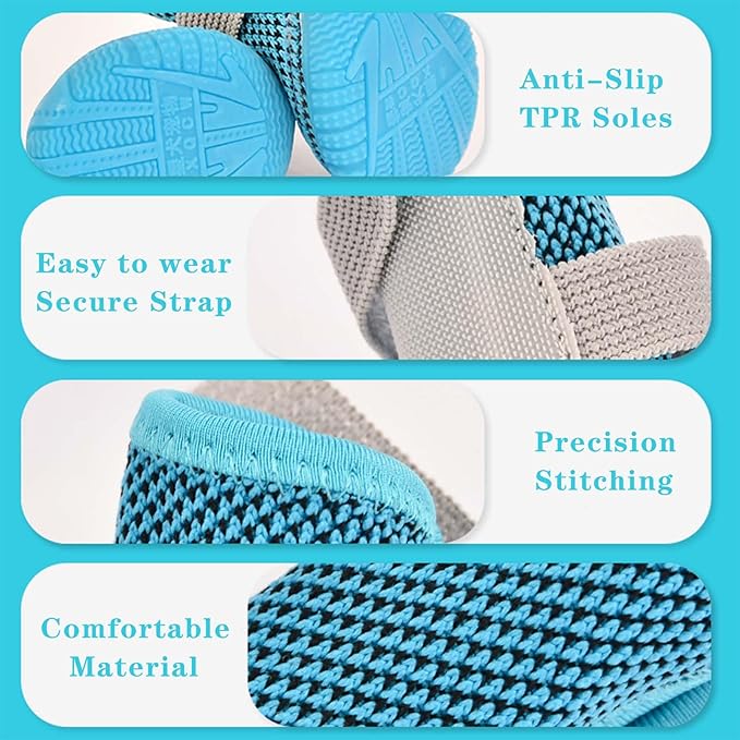 Soft Dog Shoes for Small Dogs, Anti-Slip Dog Boots for Winter Snowy Day, Summer Hot Pavement, Breathable Dog Paw Protectors for Outdoor Walking Running, Size 5, Blue