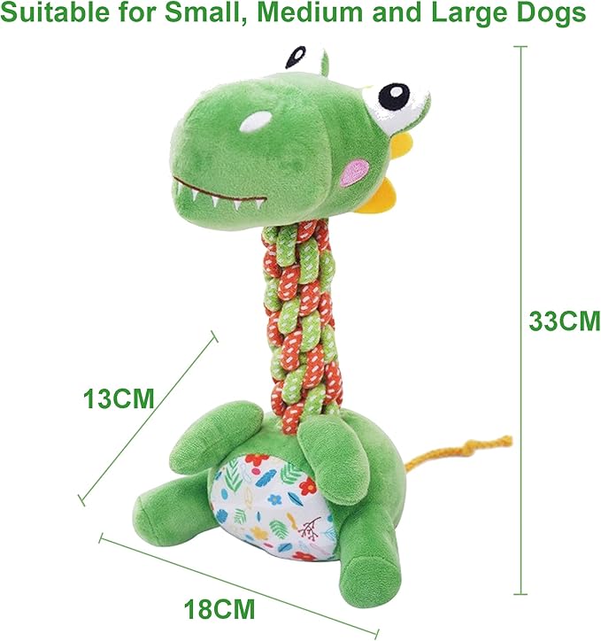 YXYANI Large Squeaky Plush Dinosaur Dog Toy Durable Chew Toy for Aggressive Chewers Interactive Tug of War Fetch Toy Soft Rope Neck for Small Medium Large Dogs - Pet Use Only