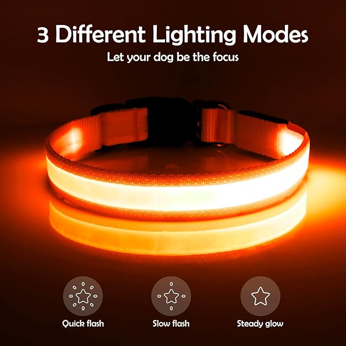 Vizpet LED Dog Collar, Light Up Dog Collar Adjustable USB Rechargeable Super Bright Safety Light Glowing Collars for Small Dogs(Small,Orange)