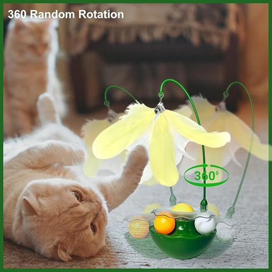 YallMiaul Interactive Cat Feather Toys, Catnip, Track Balls, Cat Teaser for Indoor Cats and Kittens Exercise (Green)