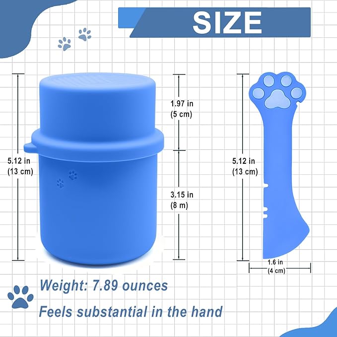DORUI Original Canned Dog Food Storage Container & One Can Spoon | Silicone Can Cover Pet Food Sealer & Cute Paw Shape Opener Spatula | BPA Free, Airtight, Dishwasher & Freezer Safe (Dark Blue+Blue)