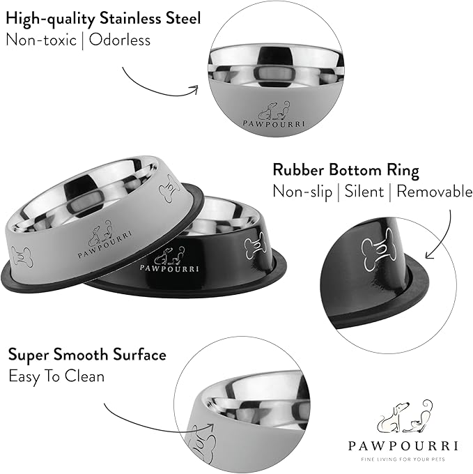 2 Pack Stainless Steel Dog Bowls – 16 fl oz Anti-Skid Food & Water Bowls for Small Dogs, Puppies & Cats|Dog Food & Water Bowl|Dog Feeding Bowl (Black)