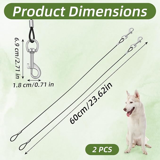 2PCS Chew Proof Dog Leash, Short Dog Leash Double Clip Dog Collar Extender Black Durable Dog Tether for Car Safety for Collars & Harnesses(23.62inch/60cm)