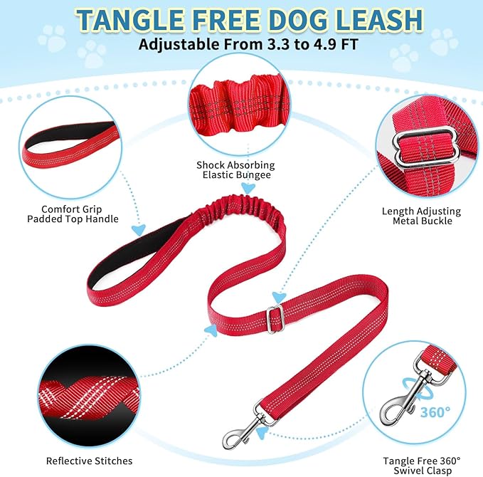 SlowTon No Pull Small Dog Harness and Leash Set, Puppy Soft Vest Harness Neck & Chest Adjustable, Reflective Lightweight Harness & Anti-Twist Pet Lead Combo for Small Medium Dogs (R-Front Clip,XXS)
