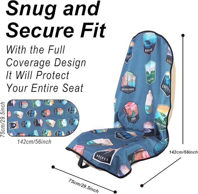 LoyaGour Car Seat Cover Protector Front Seats,for Gym Workout,Running,Swimming,Beach and Hiking,Waterproof Sweat Towel Bucket Seat Covers for Trucks SUV Jeep (National Parks, 2Pcs)