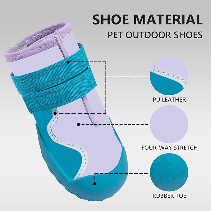 Dog Shoes Small Medium Large Size Dogs, Puppy Booties Paw Protector for Hot Pavement, Non-Slip Waterproof Rubber Reflective Strapped Boots (Blue, Size 7#: (3.2 * 2.8) (L*W) for 63-75lbs)