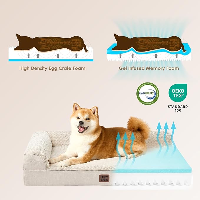 EHEYCIGA Memory Foam Dog Bed XLarge Sized Dogs, Extra Large Dog Bed Orthopedic with Washable Removable Cover, Waterproof XL Pet Bed Couch, 44x32x6.5 Inches, Beige